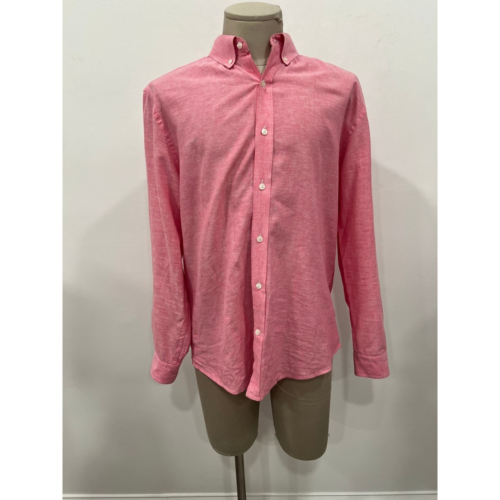 Gap Button Down Mens Large Pink Linen Cotton Classic Fit Shirt Long Sleeve Large